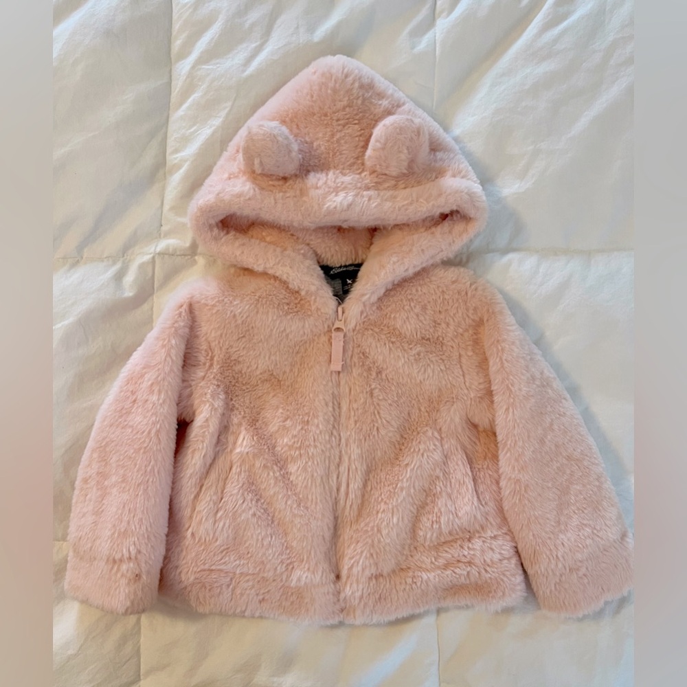 Adorable Eddie Bauer Pink fuzzy Bear Ears Hooded Jacket